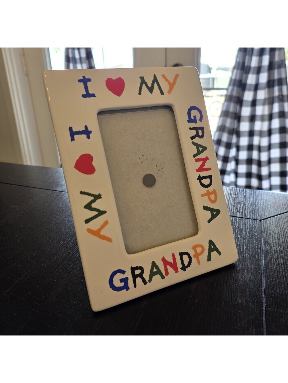 Vintage I Love My Grandpa Ceramic Photo Picture Frame Heart Crayon 4x6 White EUC